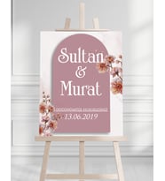 Söz Nişan Düğün İçin 50x70 Karşılama Panosu - Pembe Çiçek Tasarımlı 01