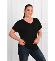 Kadın V Yaka Büyük Beden T-shirt 1486-23 (Siyah)