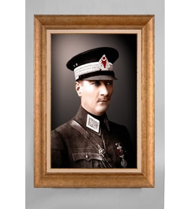 EV İŞYERİ OFİS İÇİN ALTIN ÇERÇEVELİ PASPARTULU ATATÜRK TABLO S620