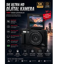 5K 75MP 18X Zoom Flaşlı 3” Flip Ekranlı Türkçe 64GB Kart Dijital Vlog Fotoğraf Makinesi