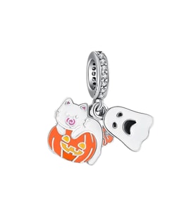 Hayalet,Balkabağı ve Kedi Cadılar Bayramı (Halloween) Charm  925 Ayar Gümüş