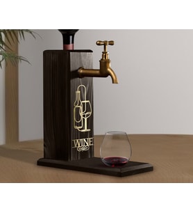 BK Gift Aynalı Altın Kabartma Musluklu Doğal Siyah(Ebony) Ahşap Şarap Standı, Home Bar, İçecek Dispenseri, Ahşap İçecek Çeşmesi-7