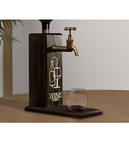 BK Gift Aynalı Altın Kabartma Musluklu Doğal Siyah(Ebony) Ahşap Şarap Standı, Home Bar, İçecek Dispenseri, Ahşap İçecek Çeşmesi-7
