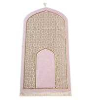 Oval Mihrap Desenli Püsküllü Lüks Şönil Seccade Pembe