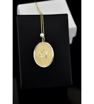 925 Ayar Gümüş Gold Rodyum Kaplama Incili Yıldız Plaka Kolye