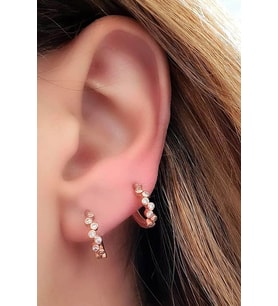 zirkon taşlı gümüş rose halka küpe 1cm