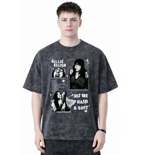 Billie Eilish Hit Me Hard And Soft Şarkıcı Baskılı Unisex Oversize Eskitme Yıkamalı Tişört