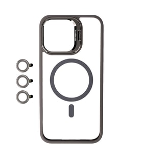 iPhone 15 Pro Max Uyumlu Kılıf Case, Lens Koruyuculu Mıknatıslı Magsafe Wireless Şarj Destekli Kapak (Gri)