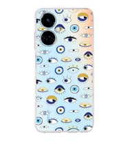 PrintiFy Tecno Camon 19 ile Uyumlu Nazar Boncuğu 2 Baskılı Kamera Korumalı Şeffaf Silikon Kılıf