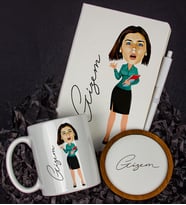 Kişiye Özel Karikatür Tasarım Defter Kalem Kupa Ve Bardak Altlığı Hediye Seti 96322