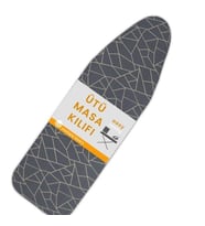 BEYLİNİ Ütü Masası Kılıfı Örtüsü Bezi Keçeli süngerli İpli Yanmaz Ayarlanabilir 50x150 Cm (Gri)