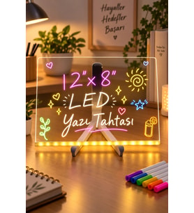 Yazı Çizim Tahtası Led Işıklı 20X30 CM 7 Kalem ve Stant Hediyeli Neon Işıklı Eğitici Not Tahtası