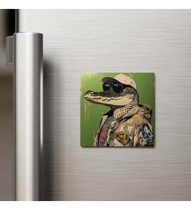 Alligator - Amerikan Timsahı - Güneş Gözlüklü Style - Buzdolap Magneti - 9x9 Cm