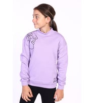 Toontoy Kız Çocuk Nakışlı Taş İşlemeli Balıkçı Yaka Sweatshirt (Lila)