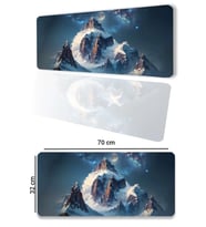 SonicTouch Yükselen Zafer Ay Yıldızlı Dağ Zirveli Kaymaz Oyuncu Dikişsiz Klavye Mouse Pad 32x70Cm (Mavi)