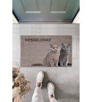 Kedili Hoş Geldiniz Yazılı Modern Dekoratif Iç Ve Dış Kapı Önü Paspası 70x45 Cm