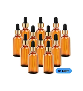 50 Cc Cam Damlalıklı Amber Şişe [50 Cc=50ml X 12 Adet] / Ecza Şişesi / Dropper Şişe
