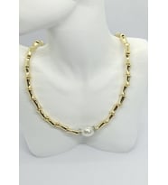 İnci Detaylı Gold Bamboo Zincir Kolye (40+5 cm)