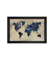 Harita Temalı Kanvas Tablo 80 x 110 cm Siyah Çerçeve