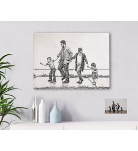 BK Gift Kişiye Özel Tam Boy Karakalem Aile Kanvas Tablo-1