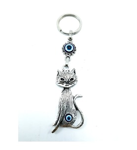 Nazar Boncuğu Metal Kedi Anahtarlık/dikiz Ayna Süsü Hediyelik Eşya