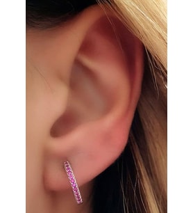 pembe zirkon taşlı gümüş halka küpe  1.7 cm çap