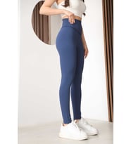 Kadın Mavi Yüksek Bel Yoga ve Pilates Taytı - Esnek Polyester Spandex Toparlayıcı Spor Tayt