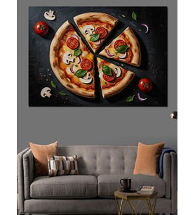 Dilimlenmiş Taze Ve Karışık Pizza Dekoratif Kanvas - Mdf Ahşap Tablo