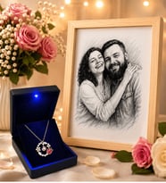 Kişiye Özel Karakalem Çerçeve ve 925 Ayar Gümüş 100 Dilde Seni Seviyorum Rose Kolye Seti