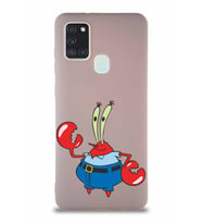 Samsung Galaxy A21S Soft Premier Kapak Bay Yengeç Tasarımlı Silikon Kılıf - Pudra (Şeffaf)