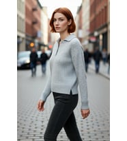 Kadın Oversize Saç Örgü Polo Yaka Triko Kazak Düşük Uzun Kollu Kışlık Rahat Basic Şıklık Kaliteli