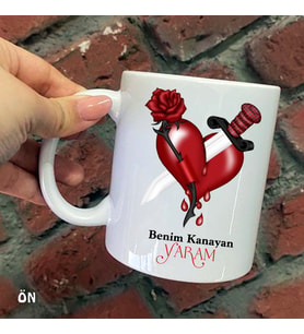 Size Özel Kalp Gül Hançer Benim Kanayan Yaram Seramik Baskılı Kupa Bardaklar