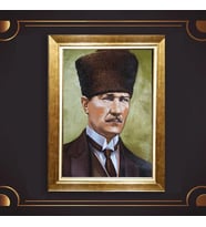 Altın Varaklı Çerçeveli Paspartulu Atatürk Tablo DC0651 (Gold)