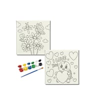 Okul Etkinliği-2'li Tuval Boyama Seti. 20x20 Cm Uv Baskı 6 Akrilik Boya 1 Fırça-model-385