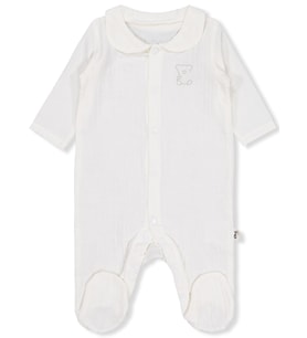 Civil Baby Yakalı Ayıcık Baskılı 1-9 Ay Tulum - Ekru