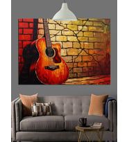 Tuğla Duvar Ve Gitar  Dekoratif Kanvas - Mdf Ahşap Tablo