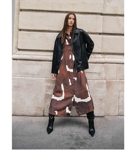 LCW Modest Kahverengi Batik Desenli Gömlek Elbise