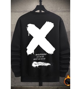 Unisex Sometimes X Baskılı Bisiklet Yaka Sweatshirt (Siyah)