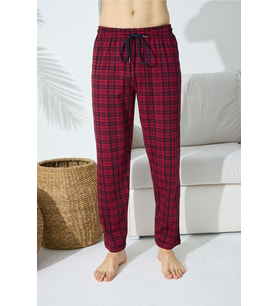Ekose Ince Tek Alt Rahat Pamuk Penye Pijama (Bordo)