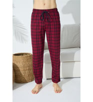 Ekose Ince Tek Alt Rahat Pamuk Penye Pijama (Bordo)