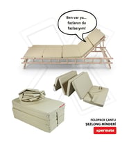 XPERMATE Katlanır Şezlong Minderi Fermuarlı Çantalı Cepli FoldPack 30x60x35cm Bej