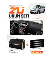 FORD CONNECT (2009-2012) Uyumlu Torpido Örtüsü + Deri Bagaj Çantası + Sticker Seti - Siyah Bej