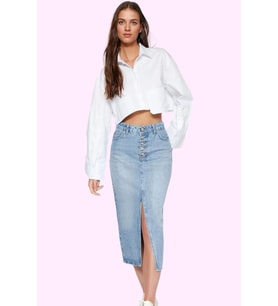 Kadın Midi Boy Denim Etek Rengiyle Şıklığı Yakalayın Günlük Kombinler Yaz Aylarının Vazgeçilmezi (Mavi)