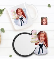 BK Gift Kişiye Özel Çocuk Doğum Günü Karikatürlü Beyaz Kupa ve Ahşap Bardak Altlığı Hediye Seti-2