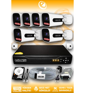 Elitcam 6 Kameralı Zebra 6 Dış Kamera Set 320 GB 5 MP Full HD Gece Görüşlü Güvenlik Kamerası Sistemi