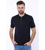 Polo Yaka Lacivert Düz Örme Erkek T-shirt - Wessi