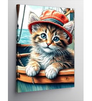 Kanvas Tablo Kırmızı Şapkalı Kedi