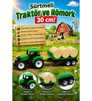 Saman Balyalı Traktör Seti 30 cm Sürtmeli Römorklu Oyuncak Çiftlik Aracı