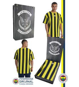 Fenerbahçe Orijinal Lisanslı Sarı Lacivert Çubuklu Erkek T-Shirt Hediyelik Ahşap Kutulu (Lacivert)