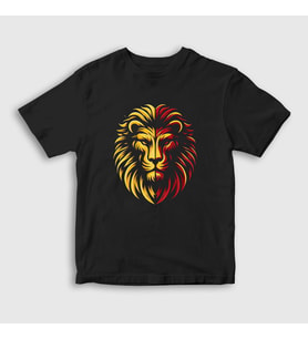 Presmono Unisex Çocuk Siyah Aslan Kafası Aslanlı Sarı Kırmızı Hediye T-Shirt 468771tt